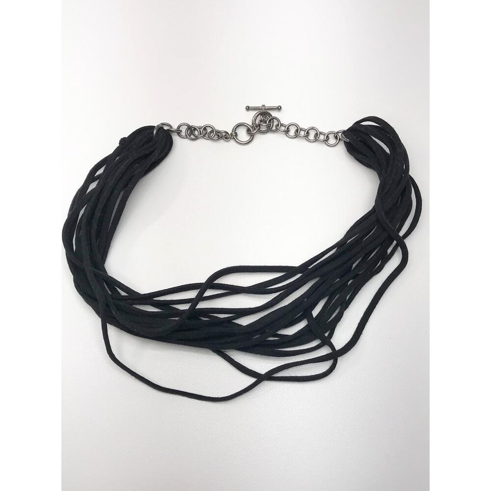 Retired Silpada Signed Tribal Black Leather Cord Multi Strand Fringe Necklace